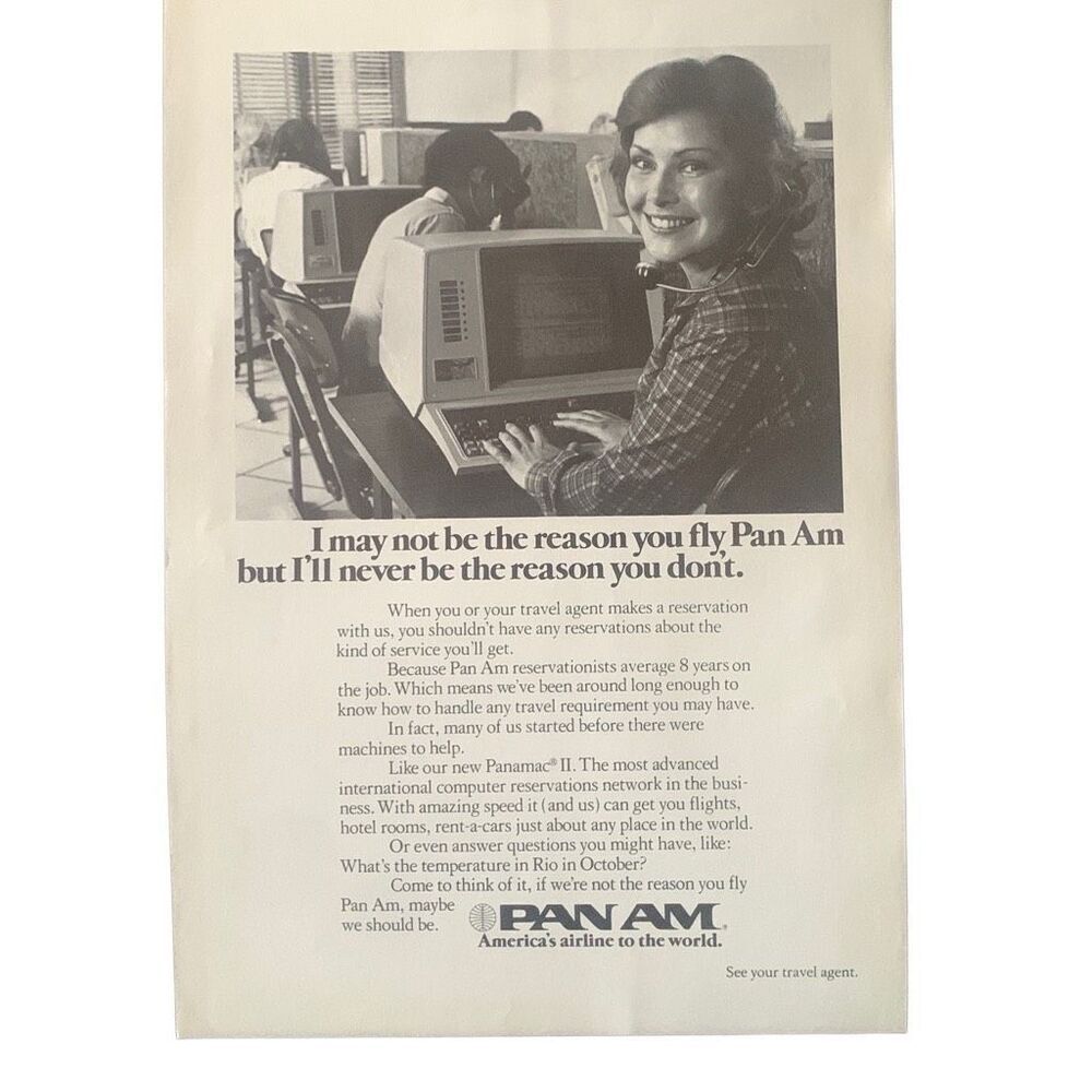 Vintage 1976 Pan Am Reservationists Ad Advertisement